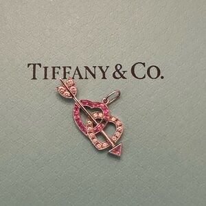 TIFFANY & CO PLATINUM HEART ARROW PINK SAPPHIRE DIAMOND CHARM